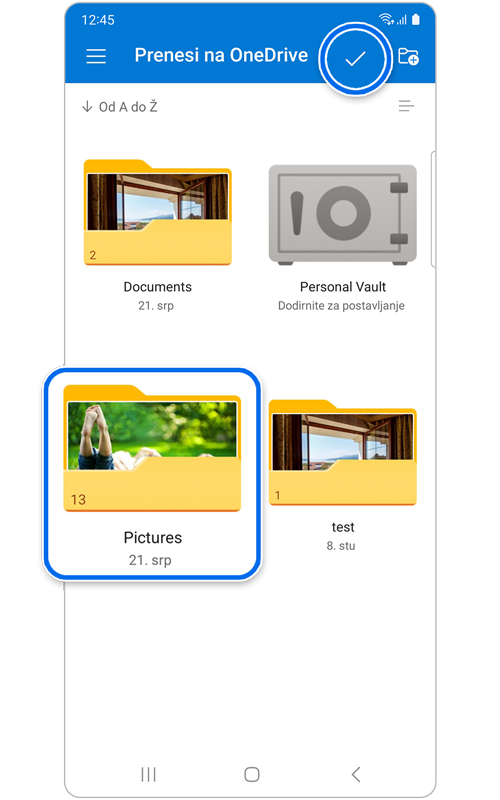 Zaslon za prijenos na OneDrive