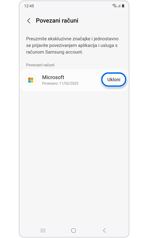 Zaslon Povezani računi.