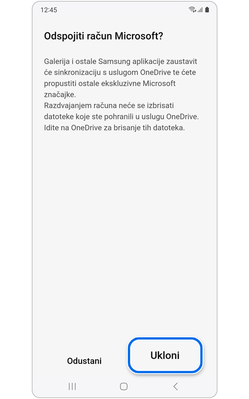 Zaslon za potvrdu da želite prekinuti vezu.
