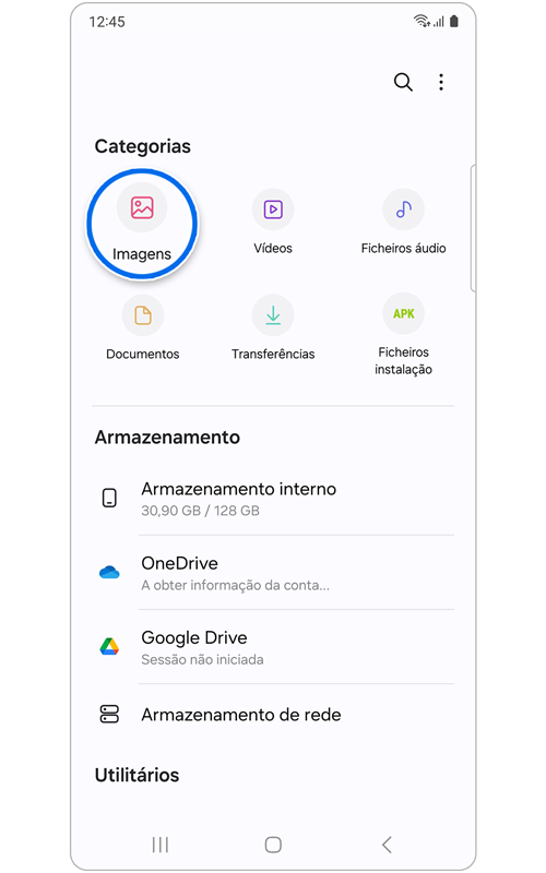 Ecrã inicial da aplicação Os Meus Ficheiros