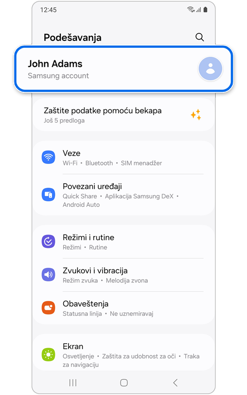 Početni ekran Podešavanja telefona