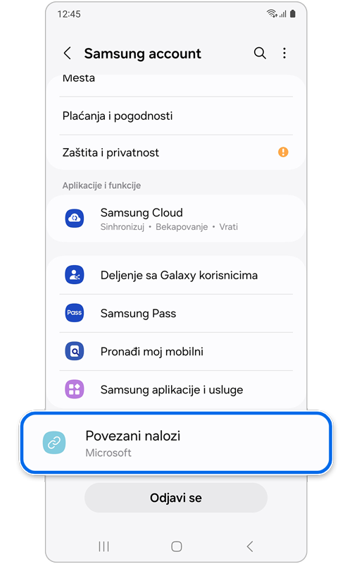 Početni ekran Samsung naloga