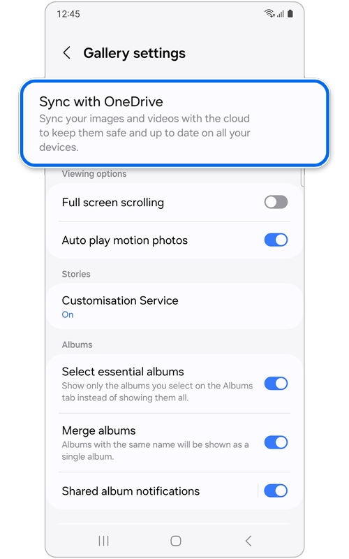 Gallery settings screen