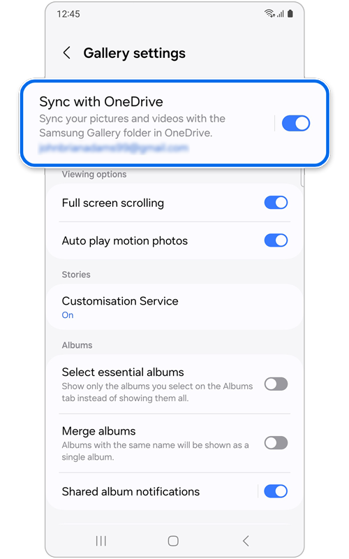 Gallery settings screen