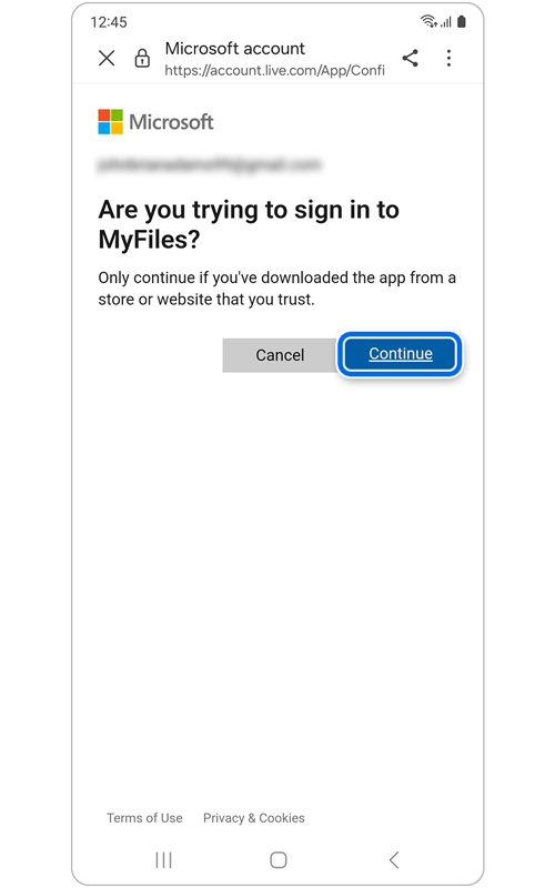 Microsoft asking if you tried to sign in to My Files