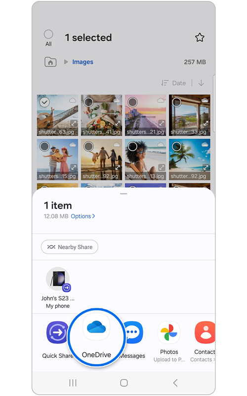 Pop up window showing app options for sharing the selected file