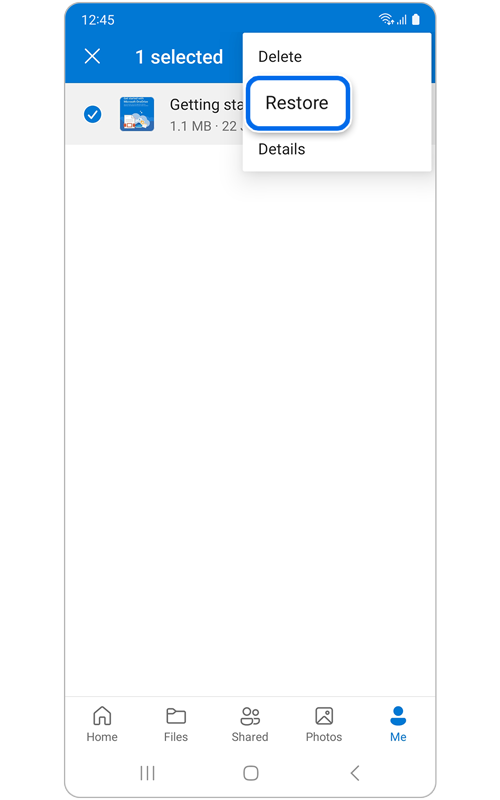 OneDrive Rubbish bin More options
