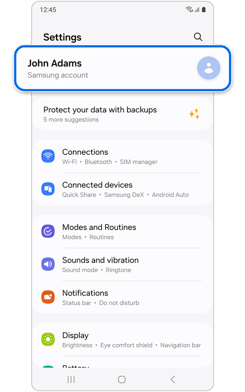 Phone Settings home screen