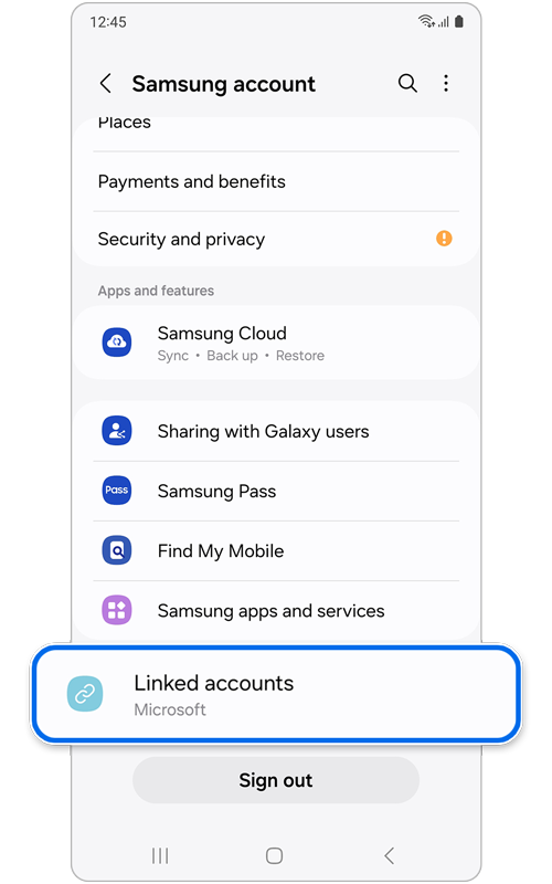 Samsung Account home screen