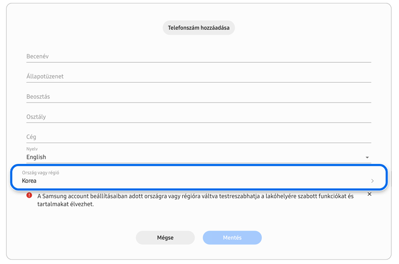 Személyes adatok szerkesztése oldal.