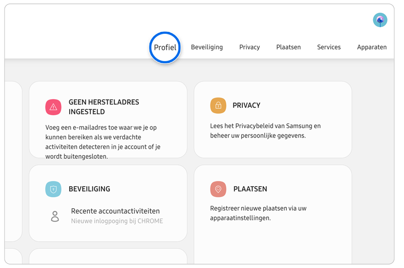 Mijn Account op online Samsung-dashboard.