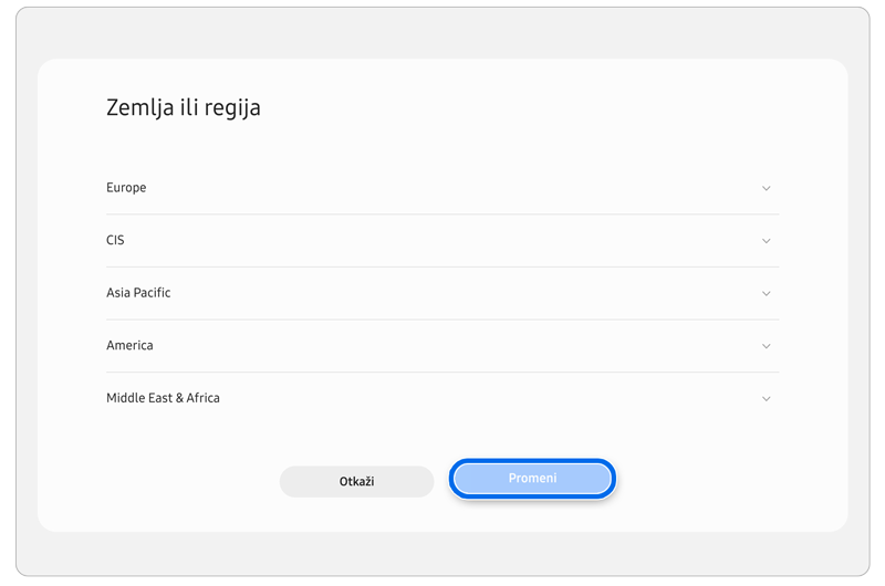 Padajući meniji regija.