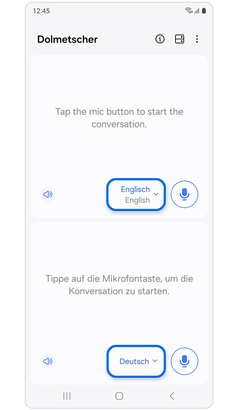 Startbildschirm der Dolmetscher-App