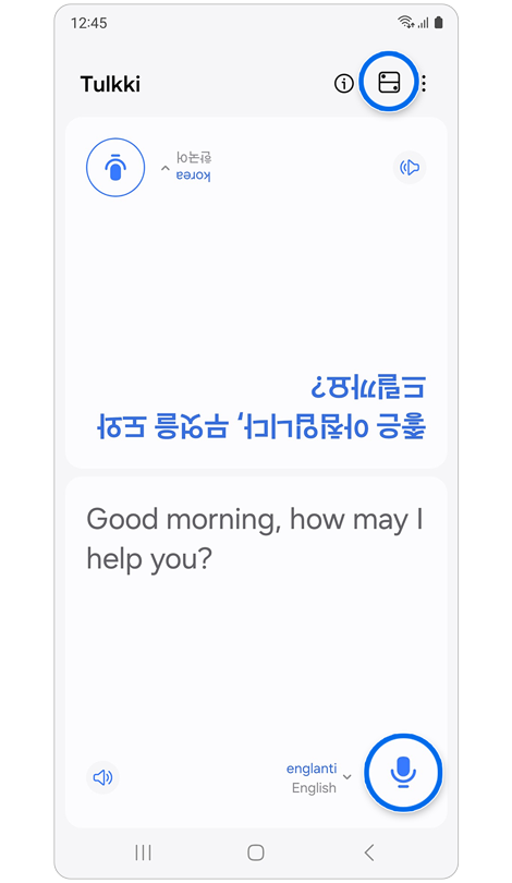 Yläosa näytöstä on käännetty toisen puhujan suuntaan