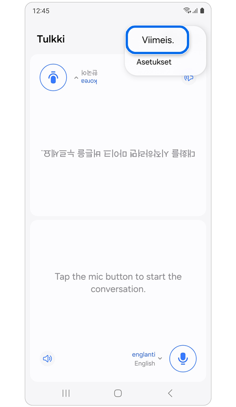 Lisää vaihtoehtoja -kuvaketta valittu Tulkki-sovelluksessa