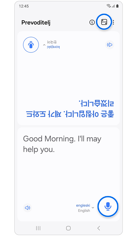 Gornja polovica zaslona okrenuta je prema drugom govorniku