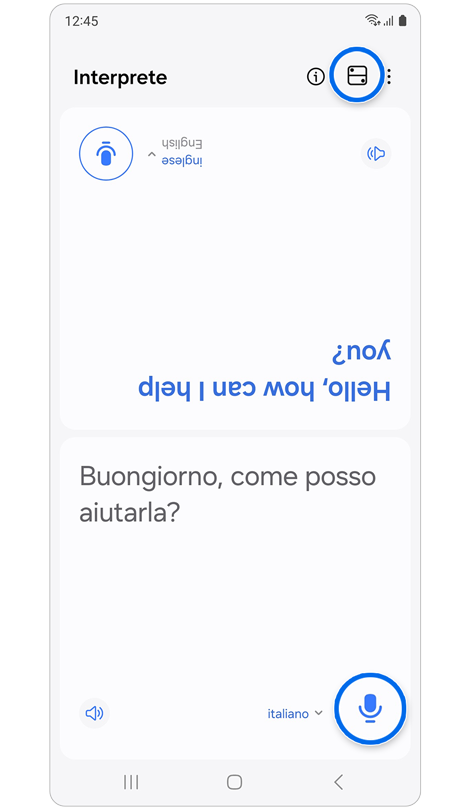 La metà superiore dello schermo è stata capovolta in modo che sia rivolta verso l'altro interlocutore