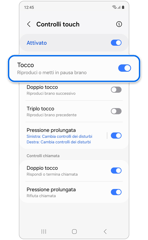 Schermata Impostazioni Galaxy Buds.