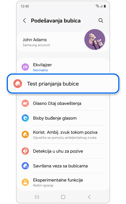 Ekran postavki Galaxy Buds-a.