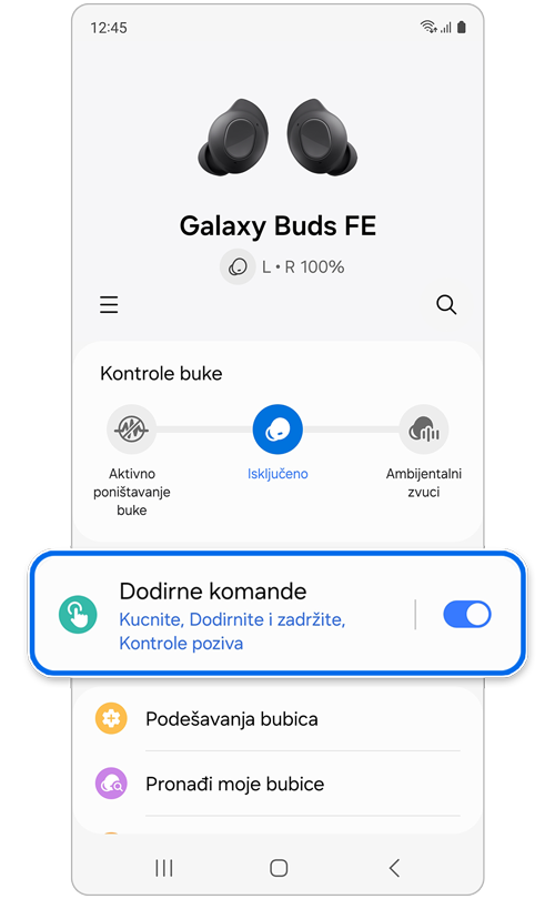 Ekran postavki Galaxy Buds-a.