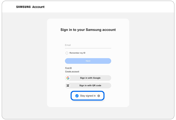 لاپەڕەی چوونەژوورەوەی ئەکاونتی سامسۆنگ.