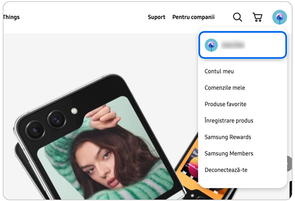 Meniul contului Samsung.