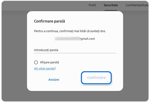 Ecran de verificare a identității.