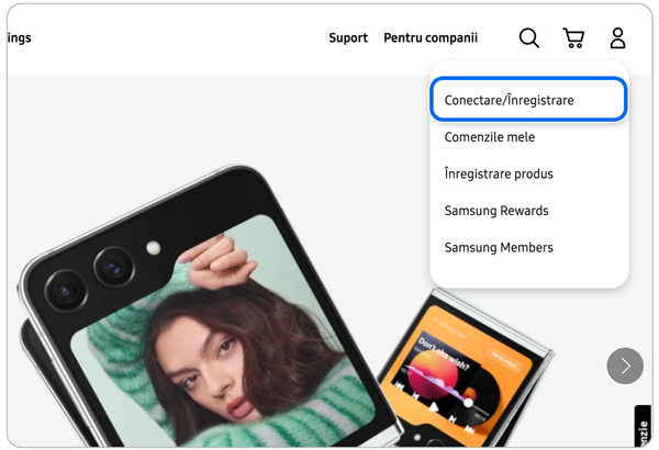 Browserul web Samsung.com.