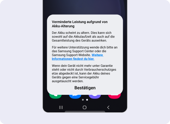 Informationen zum Hinweis „Nachlassender Akku/verringerte Leistung“.