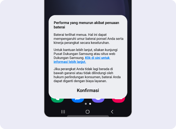 Tampilan kerusakan/penurunan kinerja baterai pada catatan kinerja.