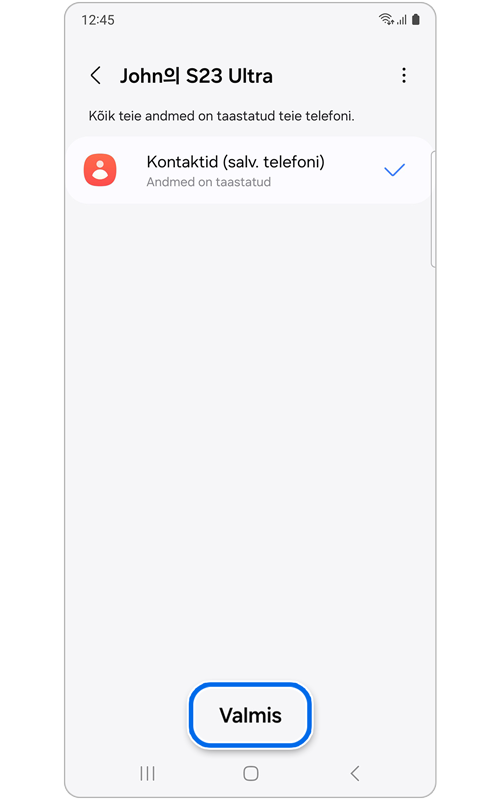 Andmete taastamise kinnitamise ekraan