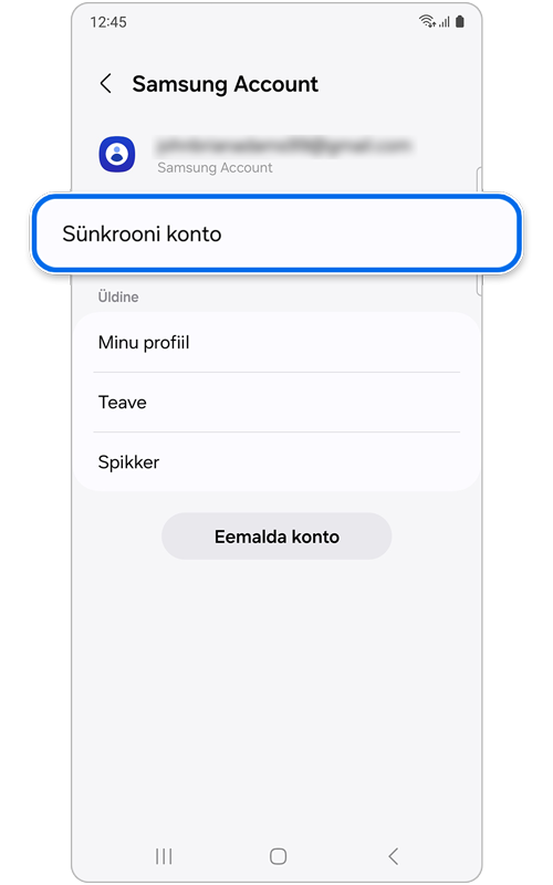 Samsungi konto ekraan