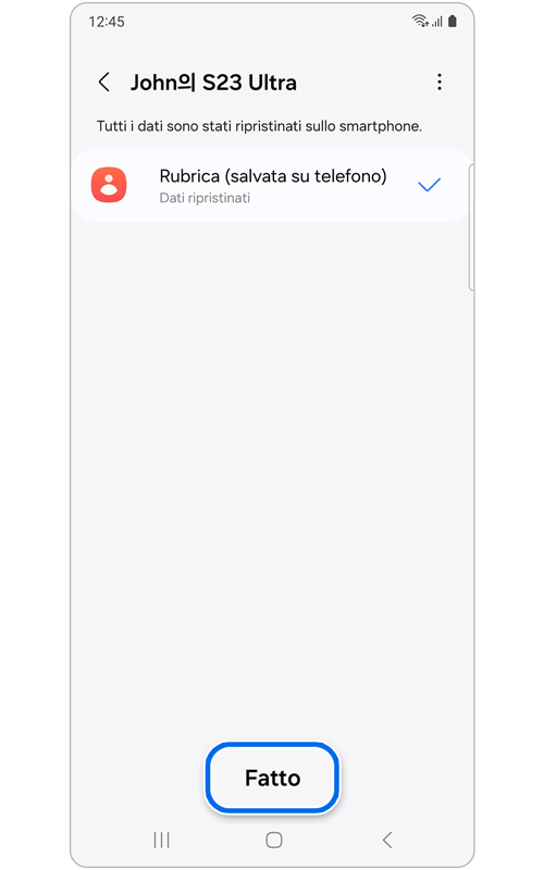 Schermata di conferma del completamento del ripristino dei dati
