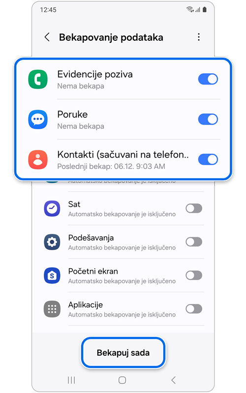 Ekran bekapovanja podataka