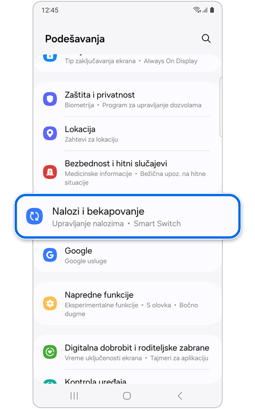 Početni ekran Podešavanja