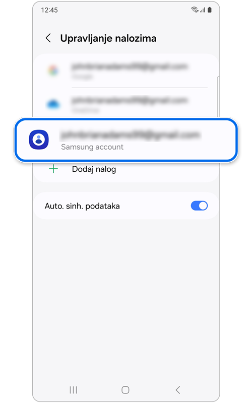Lista naloga na koje je telefon povezan