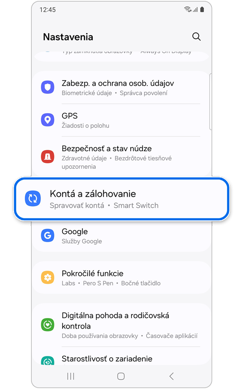 Domovská obrazovka - Nastavenia