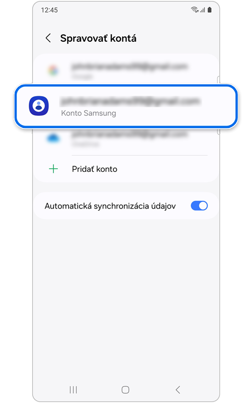Zoznam kont, ku ktorým je telefón pripojený.