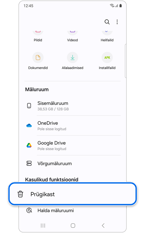 Rakenduse Minu Failid avaekraan