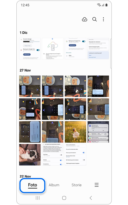Schermata Foto nell'app Galleria