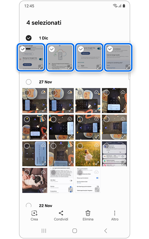 File di foto selezionati nell'app Galleria