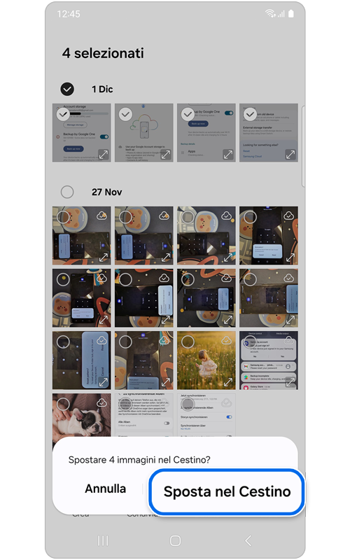 Finestra pop-up per confermare la richiesta di eliminazione