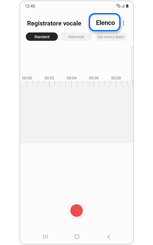 Schermata Home dell'app Registratore vocale