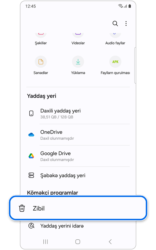 Fayllarım ana ekranı