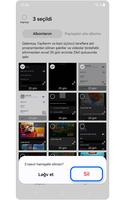 Silinmə təsdiqini tələb edən açılır pəncərə