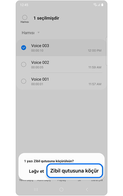Zibil qutusuna köçürmə təsdiqini tələb edən açılır pəncərə