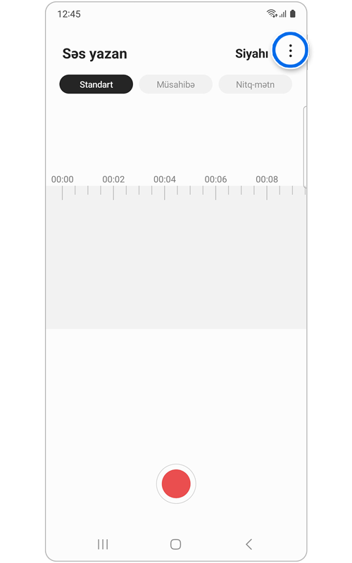 Səs yazan əsas ekranı