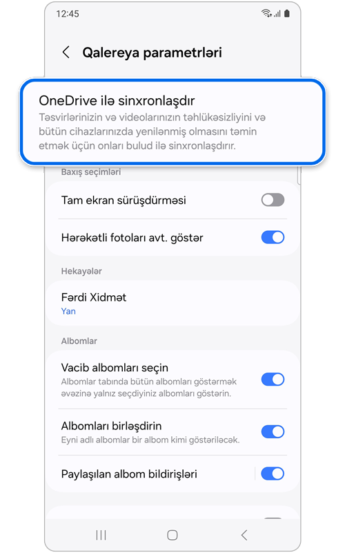 Qalereya parametrləri ekranı