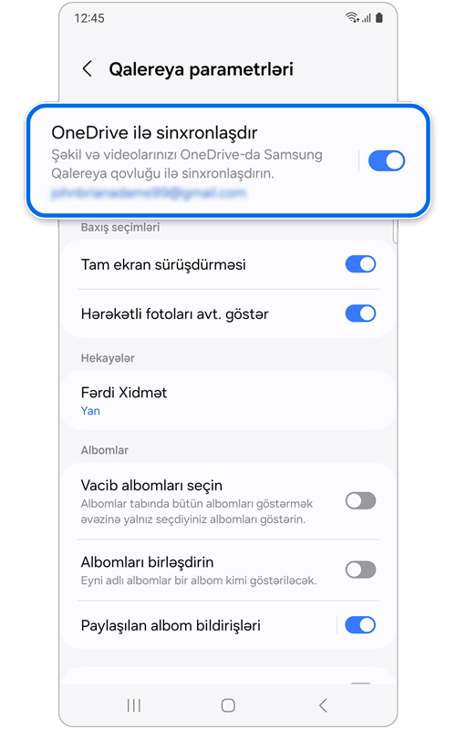 Qalereya parametrləri ekranı