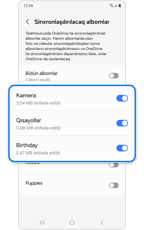 Ekranı sinxronlaşdırmaq üçün albomlar